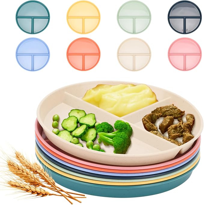 9-Inch Unbreakable Wheat Straw Divided Plates, Microwave & Dishwasher Safe | by LYHLYA