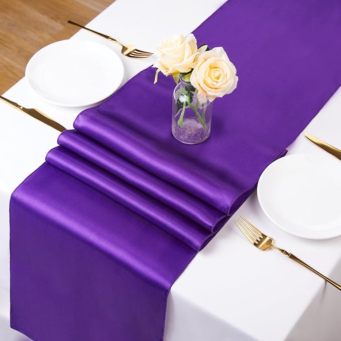 Purple Satin Table Runners 10 Pack 12x108 inch Silk Smooth Fabric | Bright - Image 2