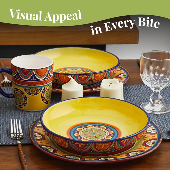Bico Tunisian Pasta Bowls, 35oz Salad Bowl Set of 4, Large Ceramic Serving - Image 2