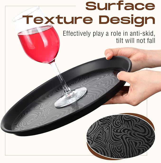 Zopeal 8 Pcs 12 Inch Round Restaurant Serving Trays Non Slip Surface Black - Image 3