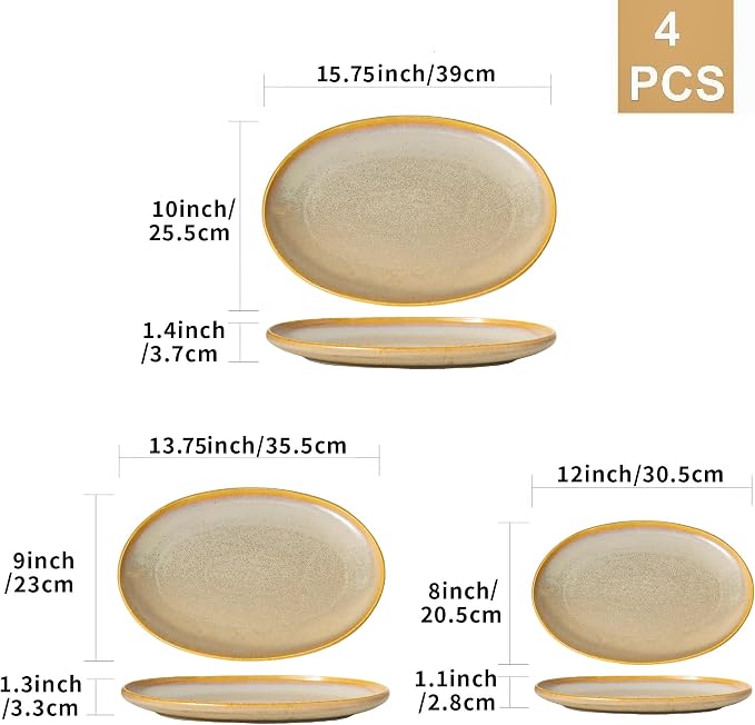 Ceramic Large Serving Platters- Set of 3 Oval Platters - Image 3
