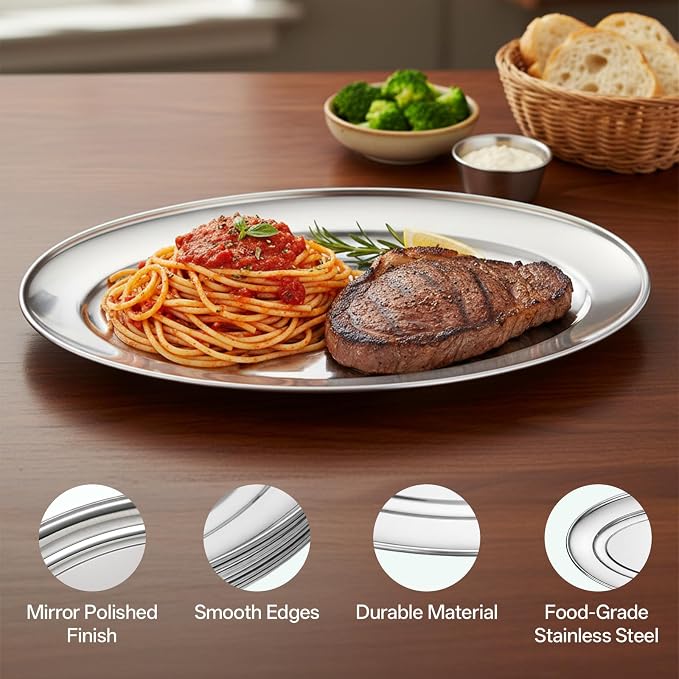 8 Pack Stainless Steel Oval Platter, Sturdy Oval Food Serving Trays Decorative - Image 3