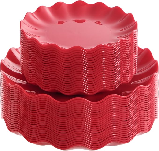 LIYH 50 Pcs Red Plastic Plates Reusable Christmas Plastic Plates Unbreakable by LIYHLoveinyourheart