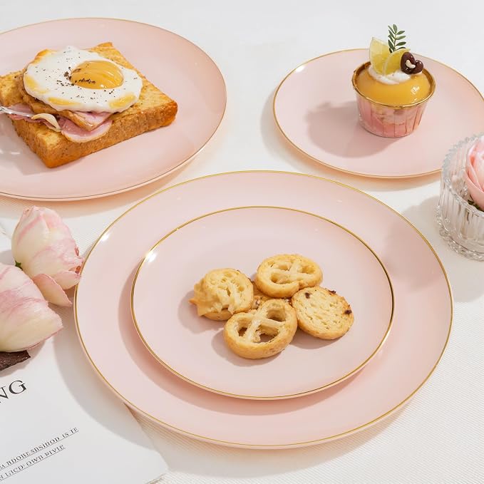 PULOTE 200Pieces Pink Plastic Plates - Image 8