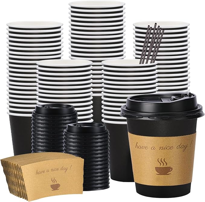 BYSNOW 100 pack 10 oz Disposable Coffee Cups by BYSNOW