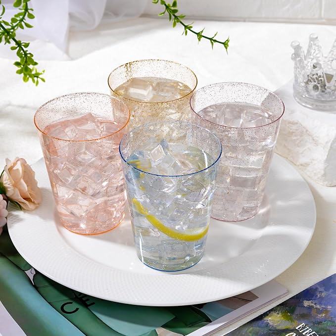 DaYammi 100 Pack 10 Oz Plastic Cups Glitter Disposable Cups in Assorted Colors - Image 2