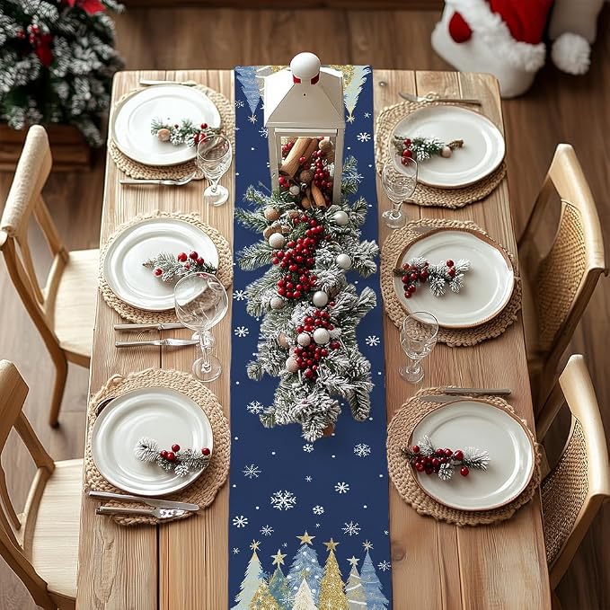 Christmas Table Runner 13x90 Inch, Xmas Trees Snowflakes Holiday Decorative - Image 4