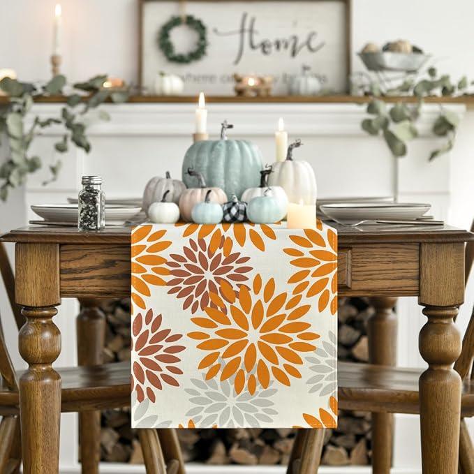 Artoid Mode Orange Dahlia Fall Table Runner 13x36 Inch | Seasonal Autumn - Image 2