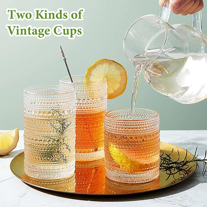 Hlukana Vintage Hobnail Drinking Glasses Set of 8, 12 oz Highball Glasses & 10 - Image 7