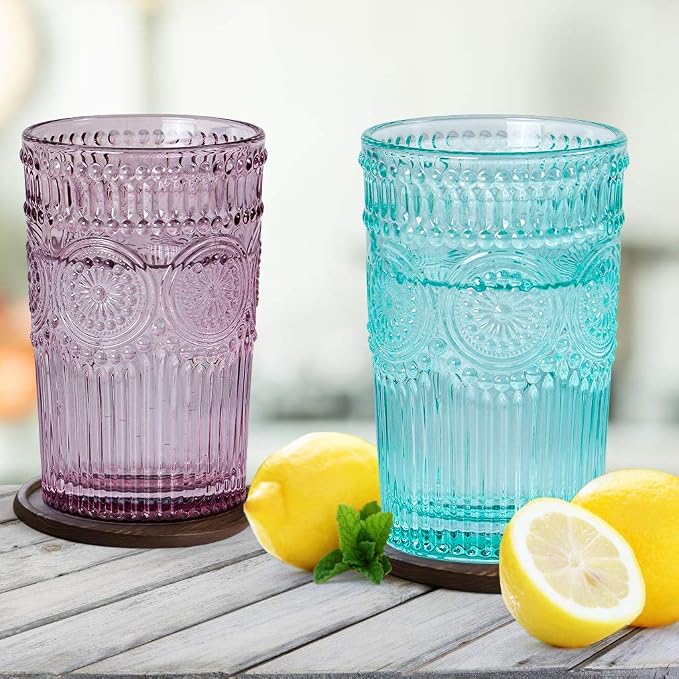 MDLUU Colored Glassware, Embossed Water Glasses, Colored Tumblers Glass - Image 5
