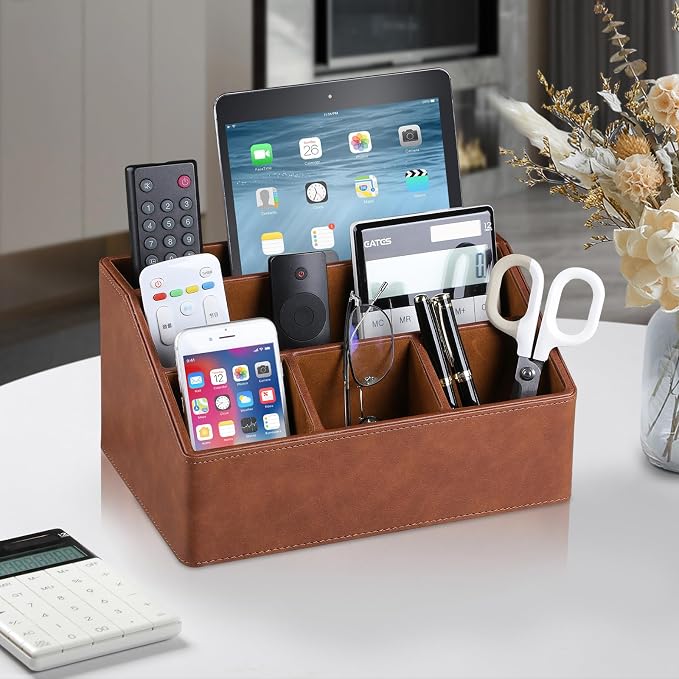 PU Leather Desk Organizer, Remote Control Holder, Office Desk Accessories - Image 2