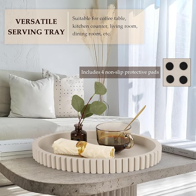 Oval Tray for Coffee Table Decor, Cream Gray | Decorative Tray, Solid Concrete - Image 4