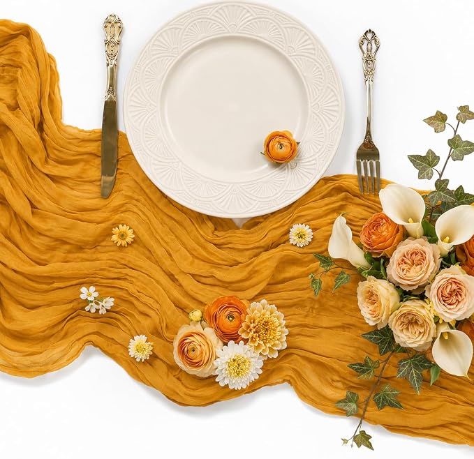 10 Pack Gold Cheesecloth Table Runner 22 x 120 Inch Boho Gauze Table Runner | - Image 4