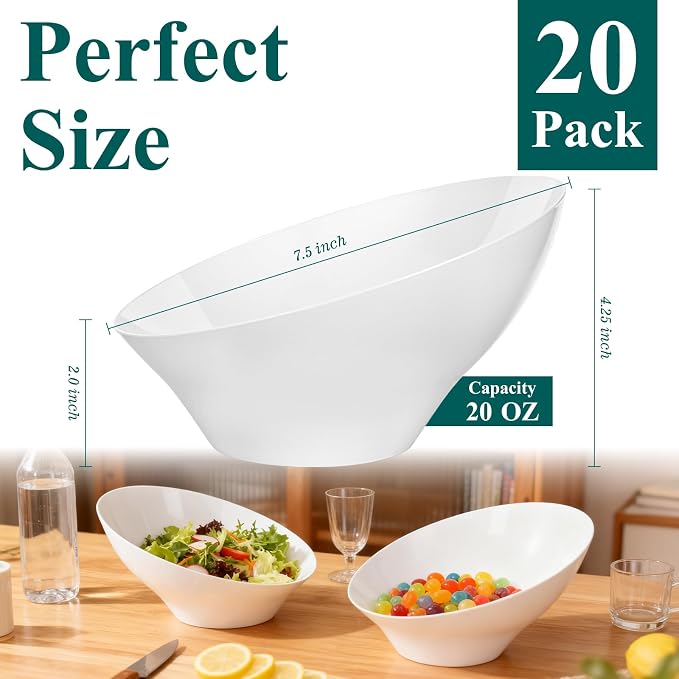 Bestluck 20 Oz White Plastic Party Bowls, 20 Pack | Disposable Snack Bowls - Image 3