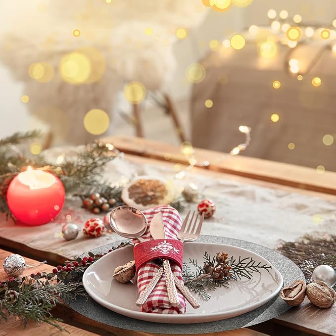 50 Pieces Silver Glitter Paper Place Mats Sparkle 14'' Round Disposable Table - Image 4