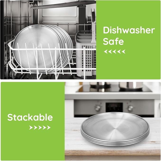 Metal Camping Plates, 4 Pack 9.1 inch 304 Stainless Steel Plates, Reusable - Image 4