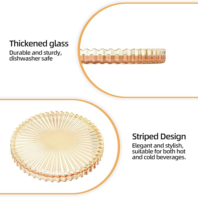 Amber Glass Coaster Set of 5, Round Glass Coaster, Suitable - Image 3