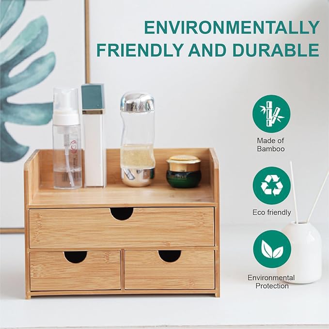 3 Drawer Bamboo Desk Organizer - Image 4