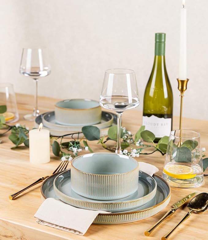 Ceramic Dinnerware Set for 6, 18-Piece Plates and Bowls Set | Lightweight - Image 5