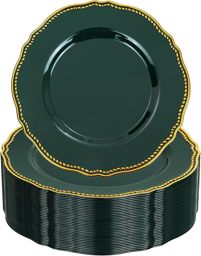 60 Pcs Green Gold Dessert Plates by Hioasis