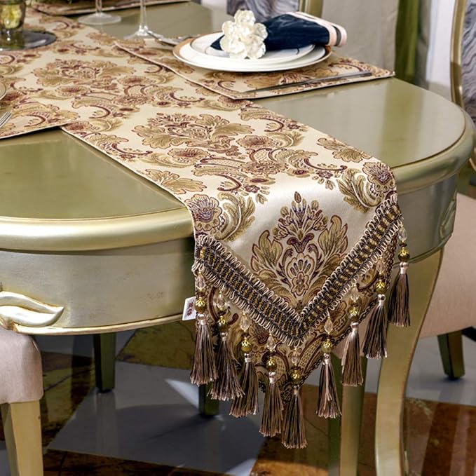 European Jacquard Fabric Multi-Tassels Table Runner - Image 2
