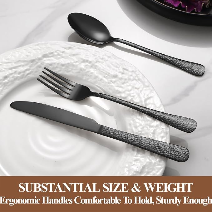20 Pcs Black Silverware Set for 4, Food Grade Stainless Steel Flatware Set - Image 5