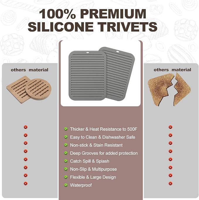 2 Pack Square Trivets for Hot Dishes | 9*12in Silicone Hot Pads for Kitchen - Image 3