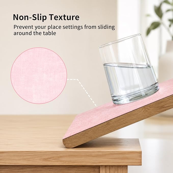 Maxpearl Faux Leather Placemats Set of 4, Peachy Pink | Waterproof - Image 4