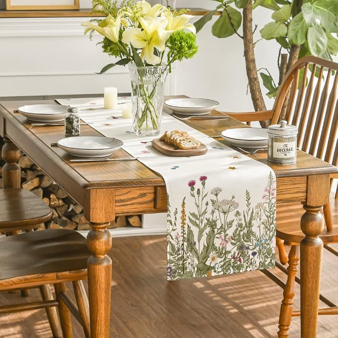 Artoid Mode Antique Herbs and Wild Flowers Summer Table Runner, Spring Fall - Image 4