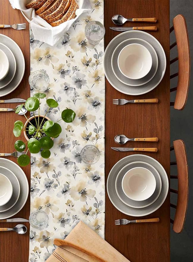 Watercolor Flower Table Runners 60 Inches Long, Cotton Linen Fabric Table - Image 5