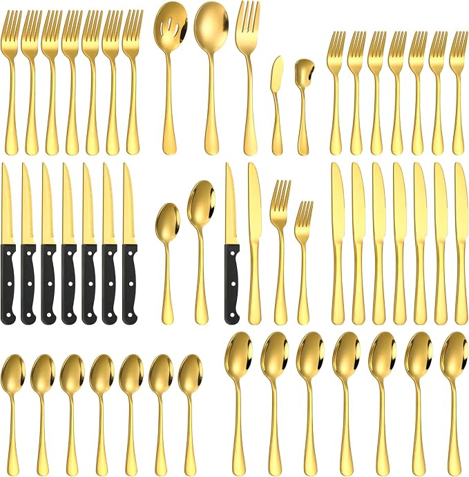 Lazycorner 53 Piece Gold Silverware Set by Lazycorner
