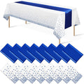 16Pack Disposable Plastic Tablecloths and Satin Table Runner Set White and Blue by MASHAN