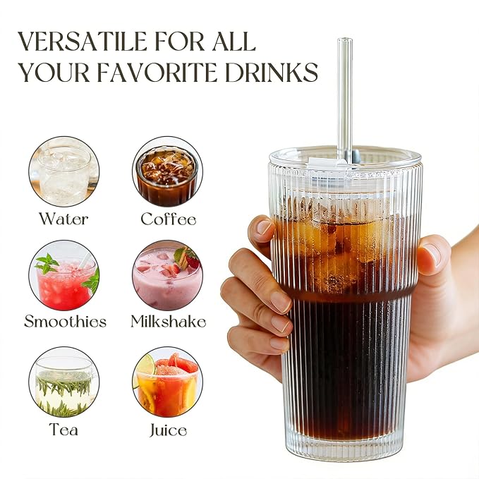 KEMORELA 20oz Ribbed glass cups - Image 7