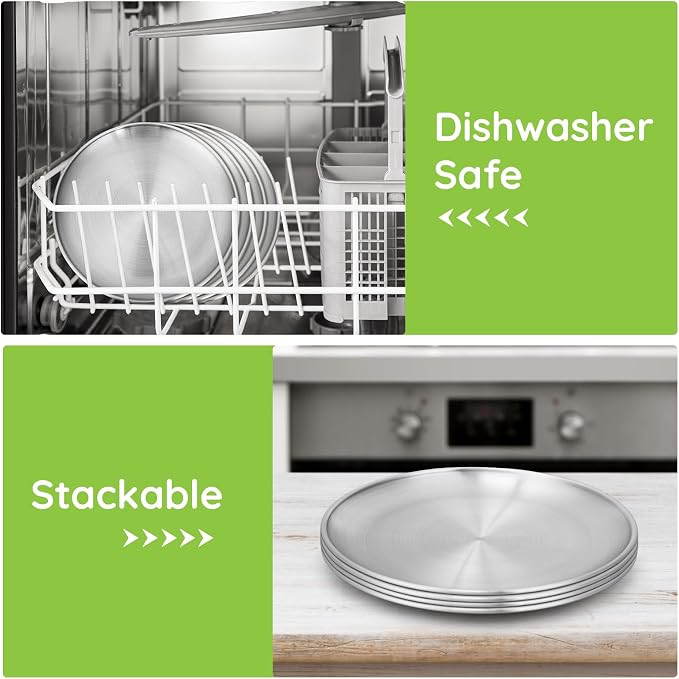 16 Stainless Steel Plates, 7.8 inch 304 Metal Camping Plate, Reusable Food - Image 4