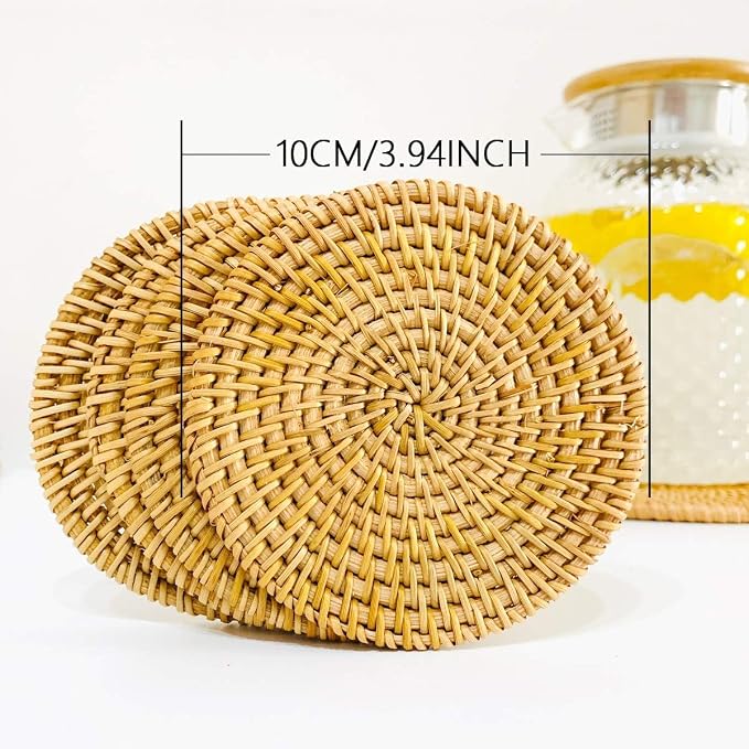 Rattan Coaster Set with Holder, Tabletop Protection, Bohemian Style Home Decor - Image 2