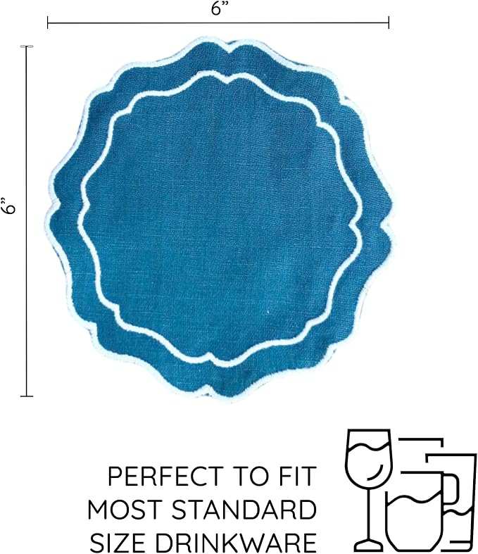 Linen Coasters for Drinks Set of 6, Fabric Coasters - Image 3