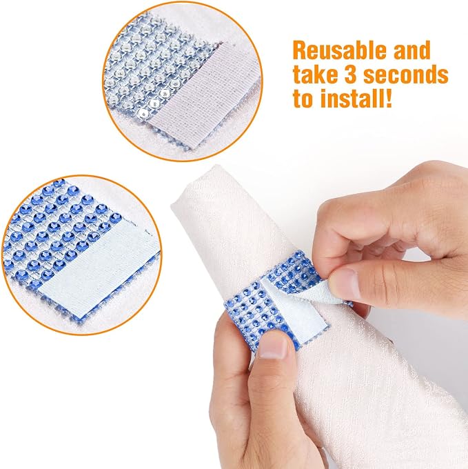 Blue Napkin Rings Bulk Set of 150pcs, Wedding Diamond Crystal Rhinestone Napkin - Image 5