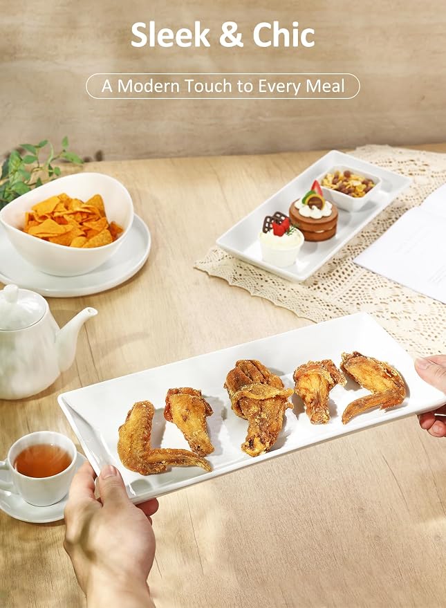 14” White Porcelain Serving Platters, Elegant Large Rectangular Plates Trays - Image 4