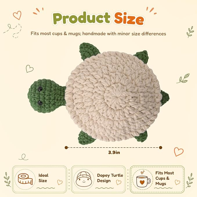 Handmade Crochet Coasters, Fun 3D Animal Flippable Drink Coasters Cute Soft Cup - Image 3