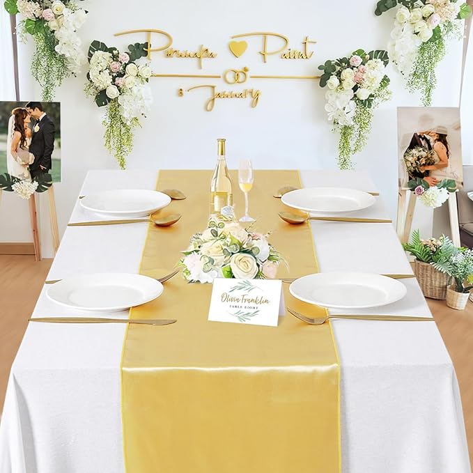 Light Gold Satin Table Runners 10 Pack 12x108 inch Silk Smooth Fabric | Bright - Image 3