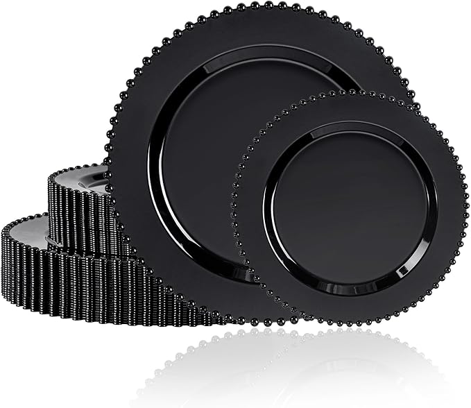 U-QE 60PCS Black Plastic Plates by U-QE