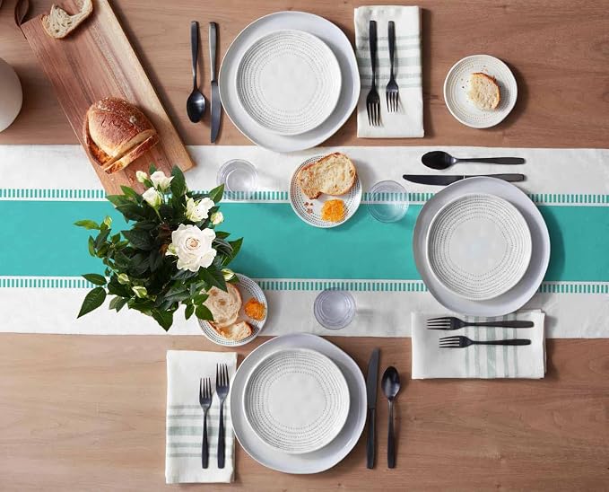 72 inches Long Teal Table Runners, Modern Stripes Table Runner Farmhouse - Image 3