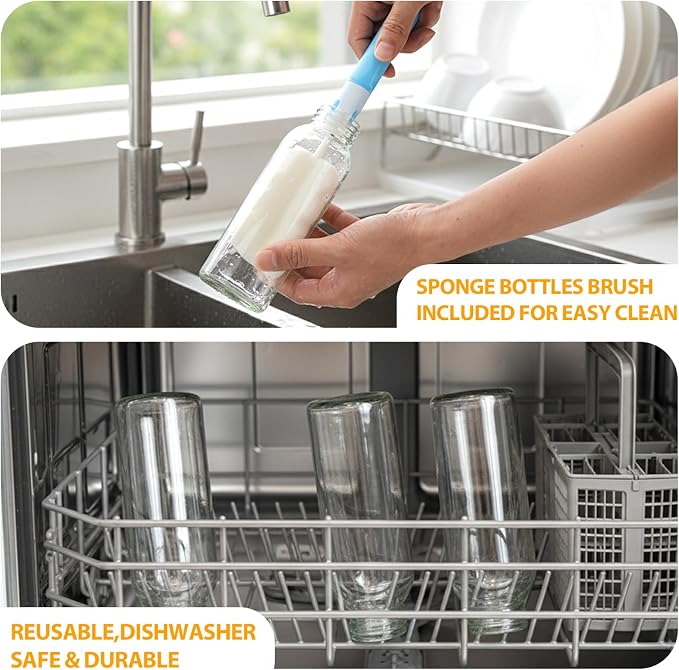 Sursip 10 oz Glass Juice Bottles, 6 Pack, Leakproof Stainless Lids | Reusable - Image 7
