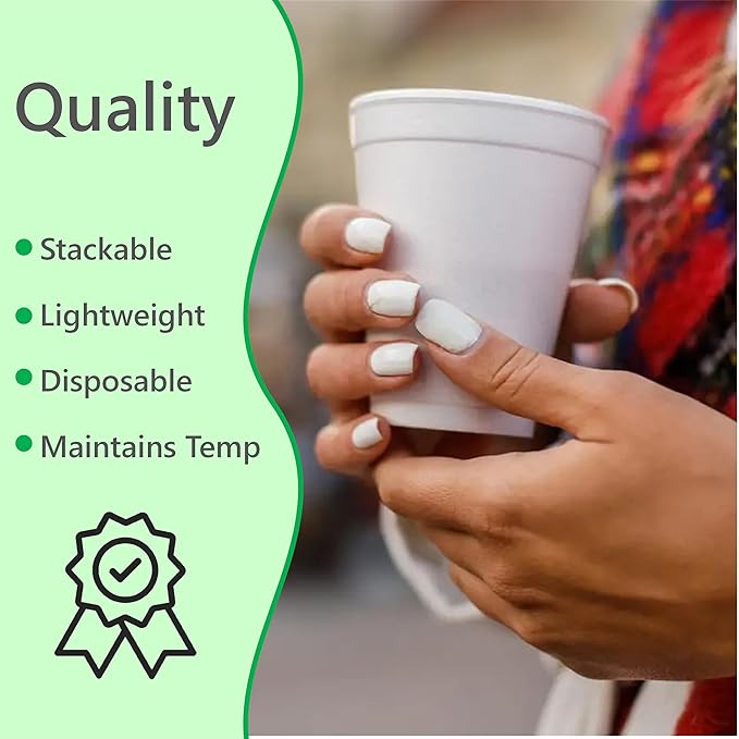 12 OZ Foam Cups for Hot & Cold Drinks. USA-Made 50-Pack - Image 6