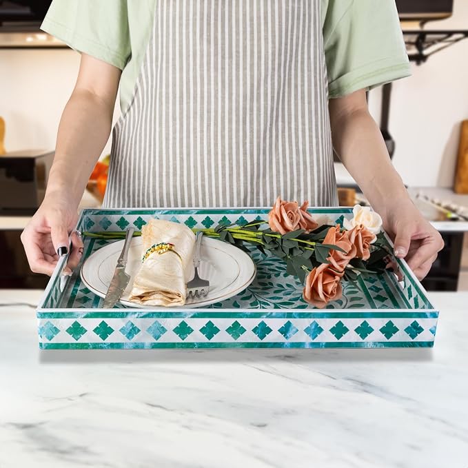 Green Serving Trays, Plastic Rectangular Serving Tray - Image 5