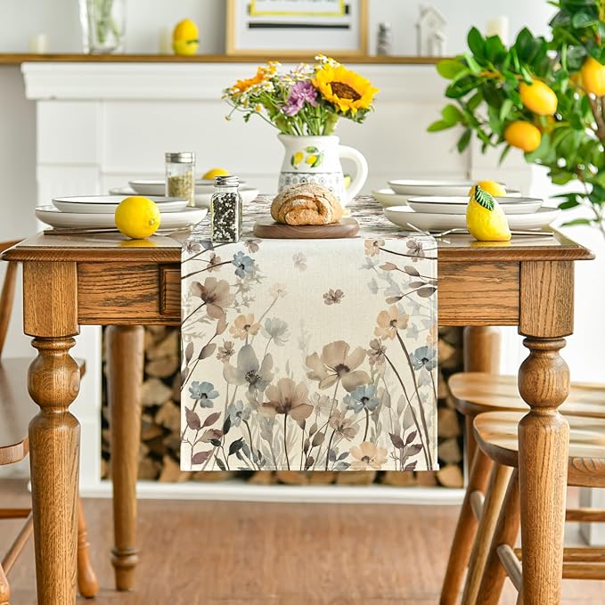Artoid Mode Brown Poppy Flowers Floral Blossom Summer Table Runner, Fall - Image 2