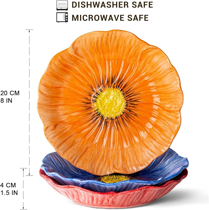 8 Inch Ceramic Decorative & Salad Plate Set of 3 | Distinctive Glazed Texture & - Image 2