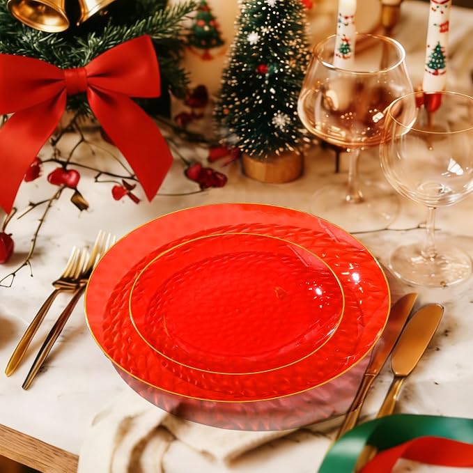 64 Pcs Red Plasitc Plates for Patriotic Day, 32 Guests Clear Red Plates - Image 8