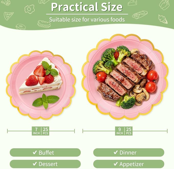 50 Pcs Pink Paper Plates Disposable, Dessert Cake Plates, - Image 2