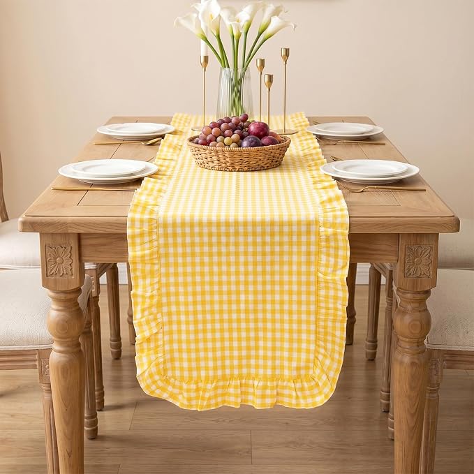 Eternal Beauty 14x120 Gingham Ruffle Table Runner, 100% Washed Cotton Plaid - Image 9